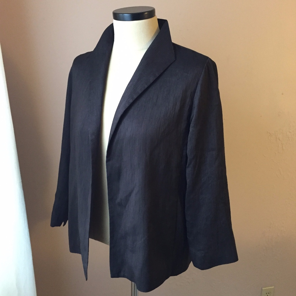 Modern Silk & Wool Shiny Funnel Collar Jacket M